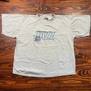 Pro Edge L Vintage Utah Jazz T Shirt Gray Embroidered NBA